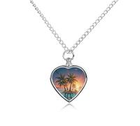 LYHVSFJW Sunrise Collier urne funéraire en forme de cœur avec palmier tropical pour cendres, chien, chat, pendentif urne funéraire pour animal domestique, bijoux souvenirs, pendentifs commémoratifs