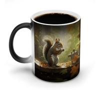 LYHVSFJW Tasse à café fantaisie en céramique avec motif écureuil mange des noix, tasse à café en verre à changement de chaleur, tasse à thé fantaisie personnalisée, 325 ml, tasses à sublimation pour