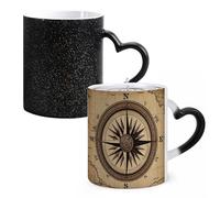 LYHVSFJW Tasse à café fantaisie - Motif boussole et carte de la route du vent - Tasse à café en verre changeant de chaleur - Tasse à thé fantaisie personnalisée de 325 ml pour boissons chaudes et