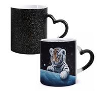 LYHVSFJW Tasse à café fantaisie - Petit tigre dans l'espace Tasse à café en céramique changeant de chaleur Tasse à thé fantaisie personnalisée 325 ml pour boissons chaudes et froides, maison, bureau