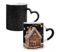 LYHVSFJW Tasse à café fantaisie - Tasse à café en céramique à changement de chaleur en forme de maison en pain d'épices - Tasse à thé fantaisie personnalisée de 325 ml pour boissons chaudes et froides