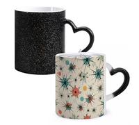 LYHVSFJW Tasse à café fantaisie - Tasse à café en céramique à motif rétro avec étoiles atomiques - Tasse à thé en verre changeant de chaleur - Tasse à thé personnalisée de 325 ml pour boissons chaudes