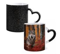 LYHVSFJW Tasse à café fantaisie - Tasse à café en céramique avec motif loup changeant de chaleur, tasse à thé fantaisie personnalisée, 325 ml, tasses à sublimation pour boissons chaudes et froides