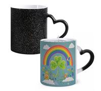LYHVSFJW Tasse à café fantaisie - Tasse à café en céramique avec motif trèfle arc-en-ciel changeant de chaleur - Tasse à thé fantaisie personnalisée de 325 ml pour boissons chaudes et froides, maison