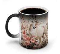 LYHVSFJW Tasses à café fantaisie en céramique avec image de cheval - Tasse à café en verre changeant de chaleur - Tasse à thé fantaisie personnalisée de 325 ml - Pour boissons chaudes et froides