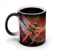 LYHVSFJW Tasses à café fantaisie en céramique avec motif libellule rouge - Tasse à café en verre changeant de chaleur - Tasse à thé fantaisie personnalisée - 325 ml - Pour boissons chaudes et froides