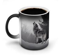 LYHVSFJW Tasses à café fantaisie en céramique avec motif loup hurlant - Tasse à café en verre changeant de chaleur - Tasse à thé fantaisie personnalisée - 325 ml - Pour boissons chaudes et froides