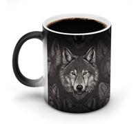LYHVSFJW Tasses à café fantaisie en céramique avec motif tête de loup - Tasse à café en verre changeant de chaleur - Tasse à thé fantaisie personnalisée - 325 ml - Pour boissons chaudes et froides