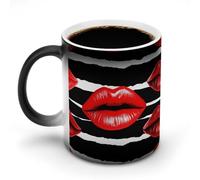 LYHVSFJW Tasses à café fantaisie en céramique changeant de chaleur avec inscription « Red Lips Kiss » - 325 ml - Pour boissons chaudes et froides, maison, bureau, fête