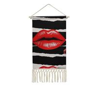 LYHVSFJW Toile murale à suspendre pour décoration murale d'intérieur, chambre à coucher, bureau - Peinture à suspendre avec cadre - Impression d'art rétro à suspendre - Motif lèvres rouges baiser