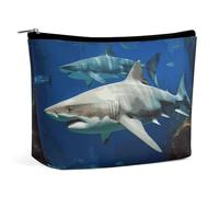 LYHVSFJW Trousse de maquillage portable pour femme - Deux flamants roses rouges - Trousse de toilette de voyage pour accessoires de voyage, Deux requins blancs, Taille unique