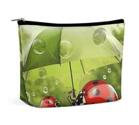 LYHVSFJW Trousse de maquillage portable pour femme - Motif fleurs et marguerites - Trousse de toilette de voyage pour accessoires de voyage, Coccinelle tenant un parapluie, Taille unique