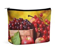 LYHVSFJW Trousse de maquillage portable pour femme, trousse de maquillage mignonne Père Noël, trousse de toilette de voyage pour accessoires de voyage, Feuilles et fruits rouges d'automne, Taille