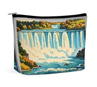 LYHVSFJW Trousse de maquillage pour femme - Trousse de maquillage portable en avion au coucher du soleil - Trousse de toilette de voyage pour accessoires de voyage, Imprimé automne Niagara, Taille