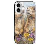LYHVSFJW Two Prairie Dogs - Coque de téléphone compatible avec iPhone 16/Pro - Housse de protection antichoc fine en verre - Noir