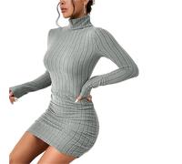 LYHYDMA Robe Pull Femme Robe Fourreau élégante à col roulé et Manches Longues for soirée, Automne-Hiver, Sexy, Mini, Moulante, Club, en Tricot(Gray,L)