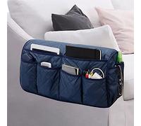 Lyirfan Organiseur antidérapant pour accoudoir de canapé avec 14 poches, pour téléphone portable, télécommande, magazines, lunettes, iPad (Bleu Marine)