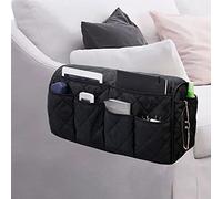 Lyirfan Organiseur antidérapant pour accoudoir de canapé avec 14 poches, pour téléphone portable, télécommande, magazines, lunettes, iPad (Noir)
