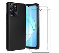 LYJERRY 1Pack de Protection Realme 10T/Realme 10 5G Coque Souple Noir + 2Pcs Verre trempé pour Realme 10T/Realme 10 5G Portable Antichoc Cover Housse Silicone Étui Film Protecteur
