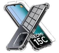 LYJERRY Antichoc Airbag Coque en Verre Trempé Compatible avec Xiaomi Redmi 15C Protection Écran Transparent Étui de Protection en Silicone, Mince Souple TPU Bumper