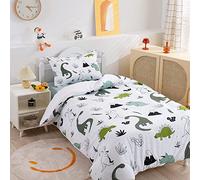 LYJKLST Dinosaure de Dessin Animé Housse de Couette pour Chambre Ado 1 Personne 150x200 Enfant Motif Mignon Coloré Dino 3D Parure De Lit Dessin Animé Jungle Animaux Motif Impression modèle
