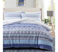 LYJKLST Housse de Couette Bleu bohème 3 Pièces 280 x 240 cm avec 2 Taies d'oreiller 65x65 cm Style européen Motifs Parure de Lit 280 x 240 cm Douce Respirable Microfibre Motif Bleu