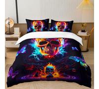 LYJKLST Housse de Couette Crâne de feu Infernal 3 Pièces 280 x 240 cm avec 2 Taies d'oreiller 65x65 cm Bleu, Violet et Noir Motifs Parure de Lit 280 x 240 cm Douce Respirable Microfibre Papillon