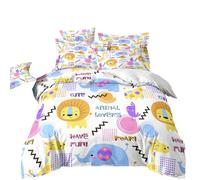 LYJKLST Housse de Couette Dessin animé Animal 3 Pièces 150 x 200 cm avec 2 Taies d'oreiller 65x65 cm Lion Éléphant Girafe Motifs Parure de Lit 150 x 200 cm Douce Respirable Microfibre