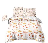 LYJKLST Housse de Couette Dessin animé Animal 3 Pièces 150 x 200 cm avec 2 Taies d'oreiller 65x65 cm Flamant Motifs Parure de Lit 150 x 200 cm Douce Respirable Microfibre