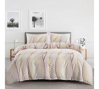 LYJKLST Housse de Couette Feuilles dorées 3 Pièces 200 x 220 cm avec 2 Taies d'oreiller 65x65 cm Feuilles Tropicales Motifs Parure de Lit 200 x 220 cm Douce Respirable Microfibre Blanches