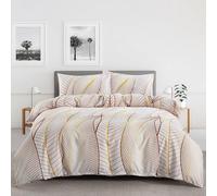 LYJKLST Housse de Couette Feuilles dorées 3 Pièces 280 x 240 cm avec 2 Taies d'oreiller 65x65 cm Feuilles Tropicales Motifs Parure de Lit 280 x 240 cm Douce Respirable Microfibre Blanches