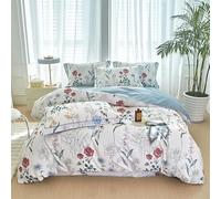 LYJKLST Housse de Couette Floral 3 Pièces 220 x 240 cm avec 2 Taies d'oreiller 65x65 cm Branches et Feuilles Fleurs et Plantes Motifs Parure de Lit 220 x 240 cm Douce Respirable Microfibre