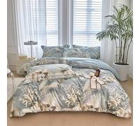 LYJKLST Housse de Couette Floral 3 Pièces 280 x 240 cm avec 2 Taies d'oreiller 65x65 cm Feuilles Tropicales Motifs Parure de Lit 280 x 240 cm Douce Respirable Microfibre