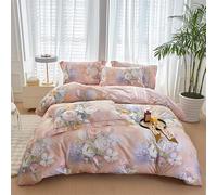 LYJKLST Housse de Couette Floral 3 Pièces 280 x 240 cm avec 2 Taies d'oreiller 65x65 cm Fleurs Roses Blanches Motifs Parure de Lit 280 x 240 cm Douce Respirable Microfibre