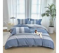 LYJKLST Housse de Couette Floral 3 Pièces 280 x 240 cm avec 2 Taies d'oreiller 65x65 cm Rayures Bleues Motifs Parure de Lit 280 x 240 cm Douce Respirable Microfibre