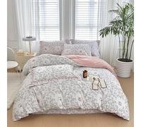 LYJKLST Housse de Couette Floral 3 Pièces 280 x 240 cm avec 2 Taies d'oreiller 65x65 cm Rose Blanc Motifs Parure de Lit 280 x 240 cm Douce Respirable Microfibre