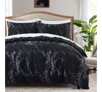 LYJKLST Housse de Couette Marbre Noir 3 Pièces 280 x 240 cm avec 2 Taies d'oreiller 65x65 cm Motif Blanc Motifs Parure de Lit 280 x 240 cm Douce Respirable Microfibre Noir et Blanc