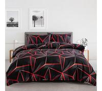 LYJKLST Housse de Couette Motif géométrique 3 Pièces 280 x 240 cm avec 2 Taies d'oreiller 65x65 cm Géométrie Motifs Parure de Lit 280 x 240 cm Douce Respirable Microfibre Rouge et Noir