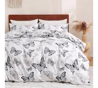 LYJKLST Housse de Couette Papillon 3 Pièces 280 x 240 cm avec 2 Taies d'oreiller 65x65 cm Divers Motifs de Papillons Motifs Parure de Lit 280 x 240 cm Douce Respirable Microfibre Noir et Blanc