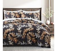 LYJKLST Housse de Couette Peinture à l'huile 3 Pièces 280 x 240 cm avec 2 Taies d'oreiller 65x65 cm Plantes Brunes et Blanches Motifs Parure de Lit 280 x 240 cm Douce Respirable Microfibre Gris foncé