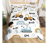 LYJKLST Housse de Couette Véhicules de Chantier 3 Pièces 280 x 240 cm avec 2 Taies d'oreiller 65x65 cm Chariot élévateur Motifs Parure de Lit 280 x 240 cm Douce Respirable Microfibre Tracteurs