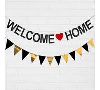LYJOW Guirlande Welcome Home, Noir Welcome Home Banderole Decorative de Welcome Home pour la Decoration de Fête de Famille de la Saison Scolaire en Classe Guirlande Bannière Bienvenue à la Maison