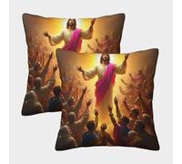 LYJSMDAAA 3D Printed Jésus - Religion Taie Coussin Canapé Decoration avec Fermeture Éclair Dissimulée Taie d'oreiller Décoratif Housse De Coussin Carré pour Canapé Lit Jardin Extérieur 40x40cm