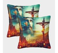 LYJSMDAAA 3D Printed Jésus - Religion Taie Oreiller Décoratives avec Fermeture Éclair Dissimulée Taie d'oreiller Décoratif Housse De Coussin Carré pour Canapé Lit Jardin Extérieur 50x50cm