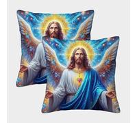 LYJSMDAAA 3D Printed Jésus - Religion Taie Oreiller Décoratives Décoratif Canapé D'extérieur Taie Oreiller Décoration Housse De Coussin Carré pour Terrasse Jardin Balcon Salon Chambre 45x45cm