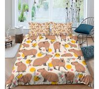 LYJSMDAAA Capybara Motif Parure de Lit Microfibre résistante 3 Pièces 3D Effet Léger Nature Inspired Design Ensemble De Literie avec Taie d'oreiller Facile d'entretien for Femmes Single（140x200cm）