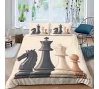 LYJSMDAAA Chess Pieces Parure de Lit résistante 3 Pièces 3D Effet Douce Classique Board Game Design Housse de Couette avec Fermeture Éclair Confortable for Adulte Enfants Filles Super King（260x220cm）