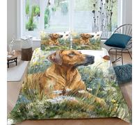 LYJSMDAAA Chien in Field Housse de Couette 3 pièces 3D Effet Microfibre résistante Watercolor Nature scène Linge de Lit avec Taie d'oreiller Entretien Facile for Couple Single（140x200cm）