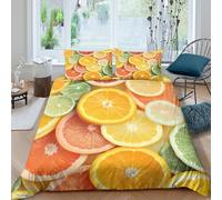 LYJSMDAAA Citrus Slices Parure de Lit Microfibre 3 pièces Imprimé en 3D Respirante Fresh Fruit Style Linge de Lit avec 2 x Taies d'oreiller Confortable for Garçons Adolescents King（220x240cm）
