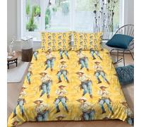 LYJSMDAAA Cowboy Figures Housse de Couette Microfibre 3 pièces Imprimé en 3D Respirante Vintage Western Style Linge de Lit avec 2 x Taies d'oreiller Confortable for Filles Ado Double（200x200cm）